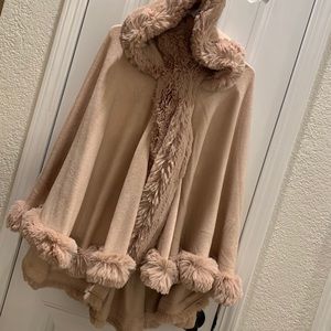 Hooded Faux Fur Cape